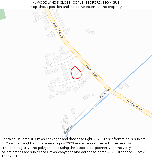 4, WOODLANDS CLOSE, COPLE, BEDFORD, MK44 3UE: Location map and indicative extent of plot