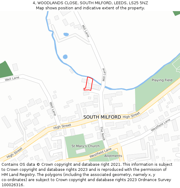 4, WOODLANDS CLOSE, SOUTH MILFORD, LEEDS, LS25 5NZ: Location map and indicative extent of plot