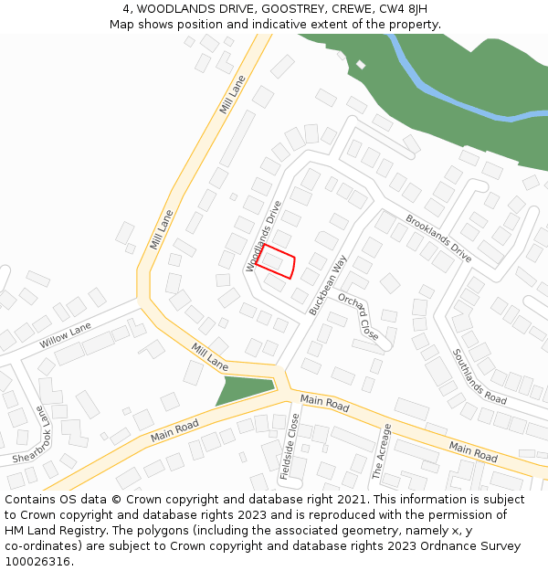 4, WOODLANDS DRIVE, GOOSTREY, CREWE, CW4 8JH: Location map and indicative extent of plot
