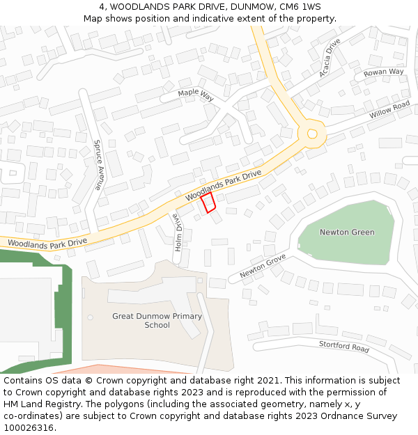 4, WOODLANDS PARK DRIVE, DUNMOW, CM6 1WS: Location map and indicative extent of plot