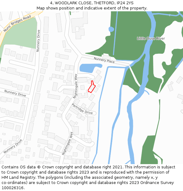 4, WOODLARK CLOSE, THETFORD, IP24 2YS: Location map and indicative extent of plot