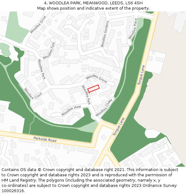 4, WOODLEA PARK, MEANWOOD, LEEDS, LS6 4SH: Location map and indicative extent of plot