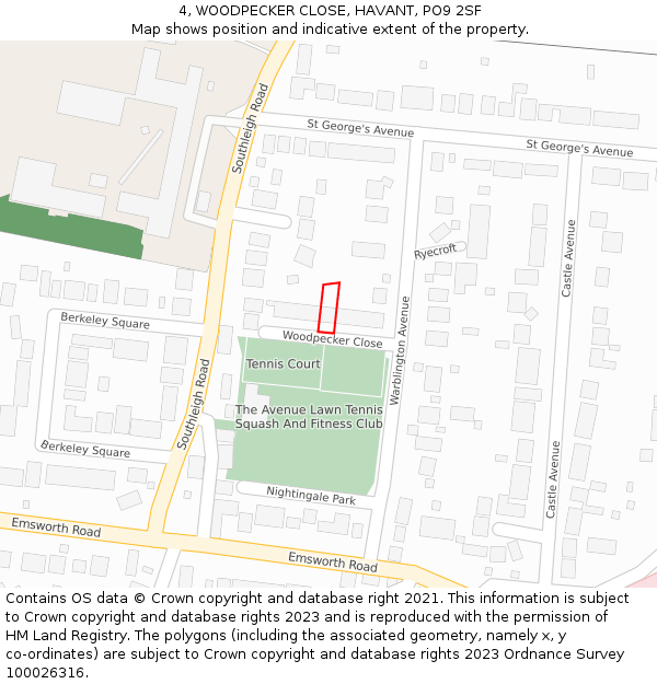 4, WOODPECKER CLOSE, HAVANT, PO9 2SF: Location map and indicative extent of plot