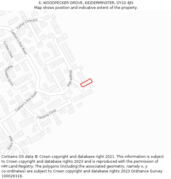 4, WOODPECKER GROVE, KIDDERMINSTER, DY10 4JN: Location map and indicative extent of plot
