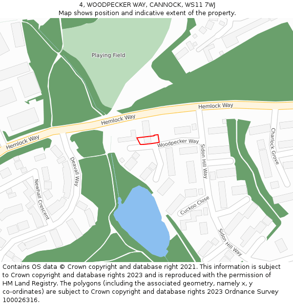 4, WOODPECKER WAY, CANNOCK, WS11 7WJ: Location map and indicative extent of plot