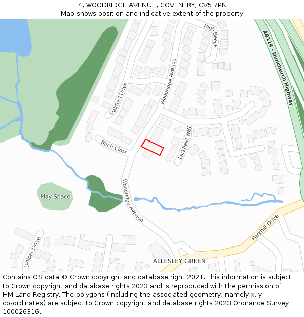 4, WOODRIDGE AVENUE, COVENTRY, CV5 7PN: Location map and indicative extent of plot