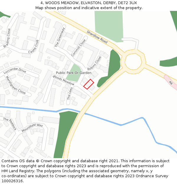 4, WOODS MEADOW, ELVASTON, DERBY, DE72 3UX: Location map and indicative extent of plot