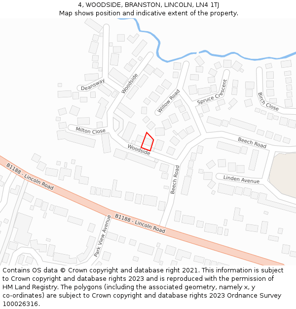 4, WOODSIDE, BRANSTON, LINCOLN, LN4 1TJ: Location map and indicative extent of plot