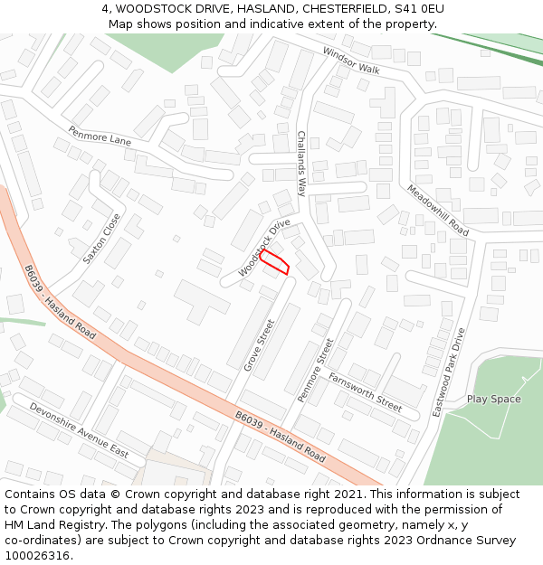 4, WOODSTOCK DRIVE, HASLAND, CHESTERFIELD, S41 0EU: Location map and indicative extent of plot