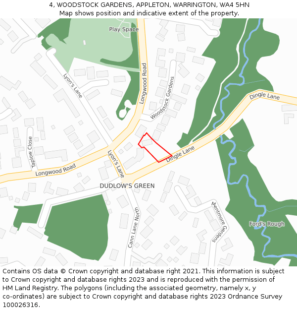 4, WOODSTOCK GARDENS, APPLETON, WARRINGTON, WA4 5HN: Location map and indicative extent of plot