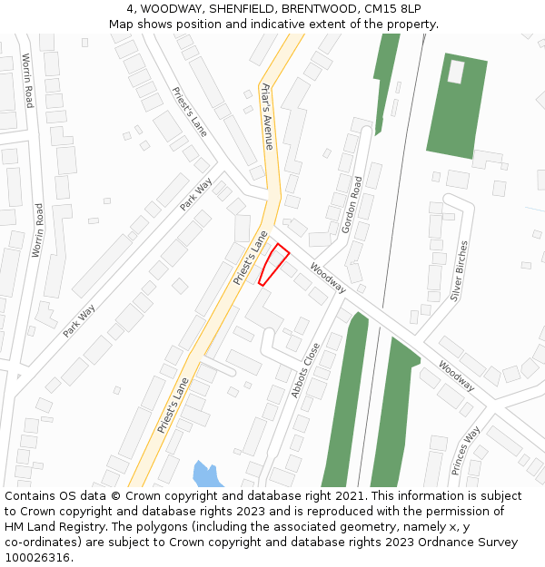 4, WOODWAY, SHENFIELD, BRENTWOOD, CM15 8LP: Location map and indicative extent of plot