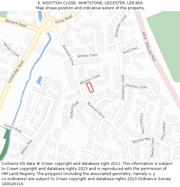 4, WOOTTON CLOSE, WHETSTONE, LEICESTER, LE8 6EA: Location map and indicative extent of plot