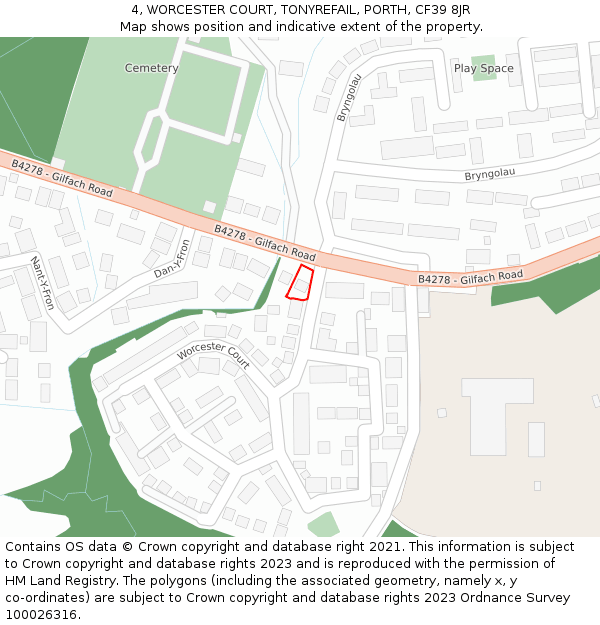 4, WORCESTER COURT, TONYREFAIL, PORTH, CF39 8JR: Location map and indicative extent of plot
