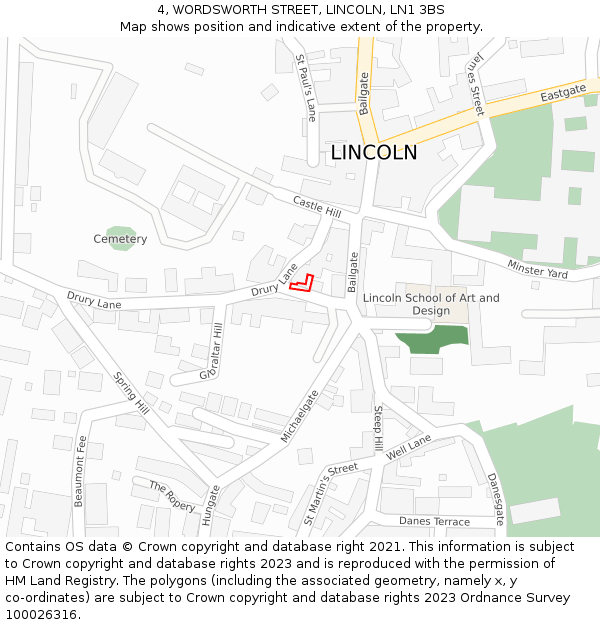 4, WORDSWORTH STREET, LINCOLN, LN1 3BS: Location map and indicative extent of plot