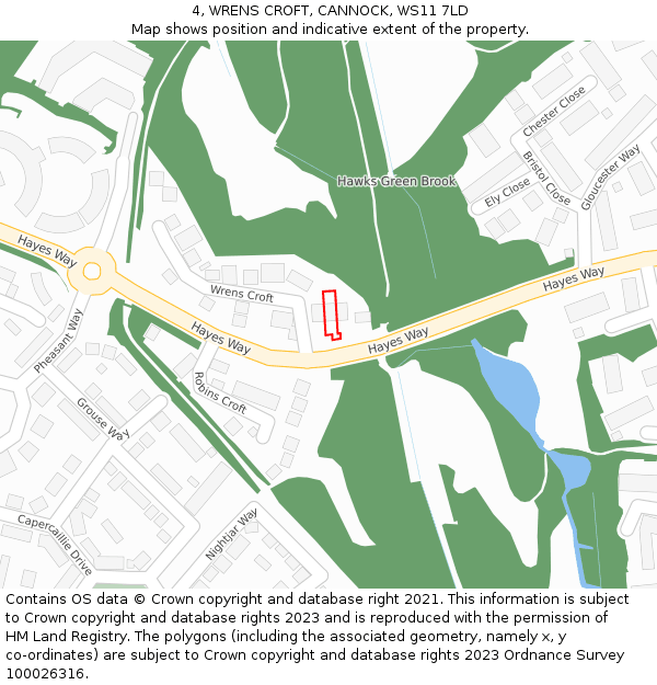 4, WRENS CROFT, CANNOCK, WS11 7LD: Location map and indicative extent of plot