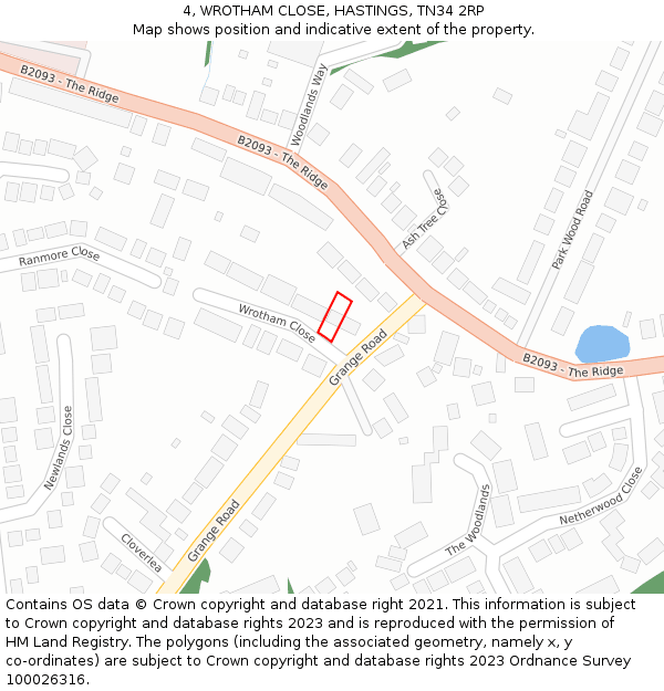 4, WROTHAM CLOSE, HASTINGS, TN34 2RP: Location map and indicative extent of plot