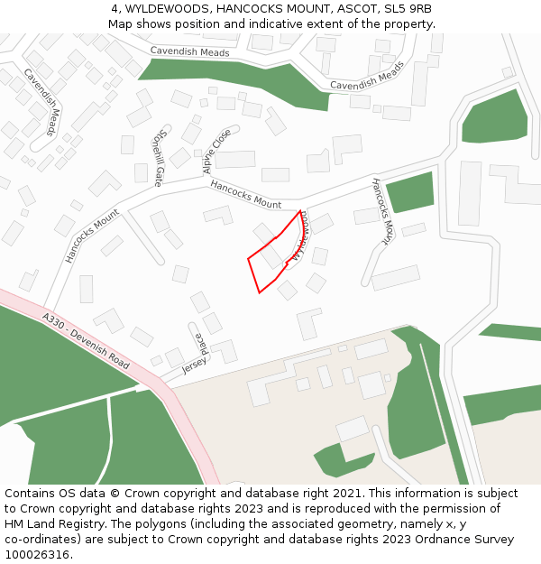 4, WYLDEWOODS, HANCOCKS MOUNT, ASCOT, SL5 9RB: Location map and indicative extent of plot