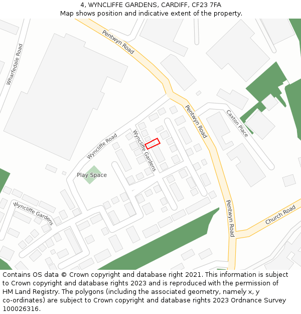 4, WYNCLIFFE GARDENS, CARDIFF, CF23 7FA: Location map and indicative extent of plot