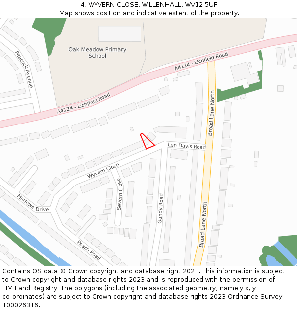 4, WYVERN CLOSE, WILLENHALL, WV12 5UF: Location map and indicative extent of plot