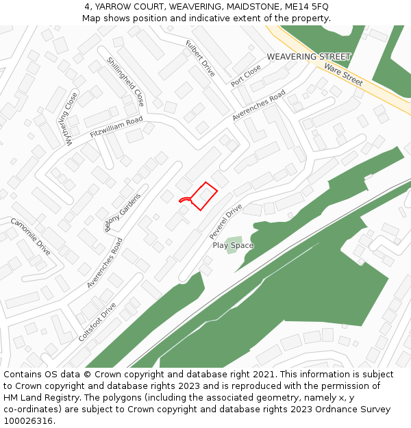 4, YARROW COURT, WEAVERING, MAIDSTONE, ME14 5FQ: Location map and indicative extent of plot
