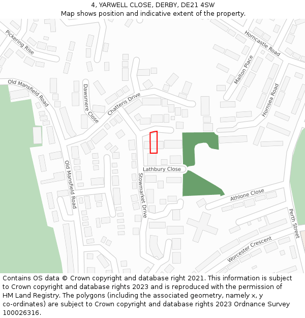 4, YARWELL CLOSE, DERBY, DE21 4SW: Location map and indicative extent of plot