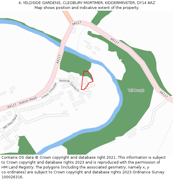 4, YELDSIDE GARDENS, CLEOBURY MORTIMER, KIDDERMINSTER, DY14 8AZ: Location map and indicative extent of plot