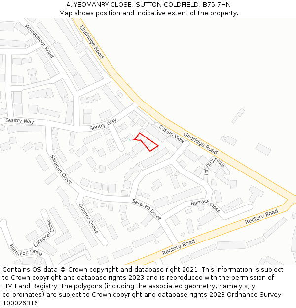 4, YEOMANRY CLOSE, SUTTON COLDFIELD, B75 7HN: Location map and indicative extent of plot