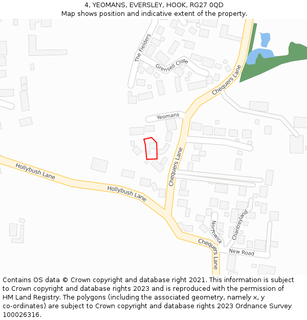 4, YEOMANS, EVERSLEY, HOOK, RG27 0QD: Location map and indicative extent of plot