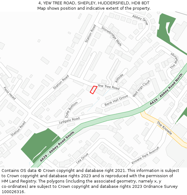 4, YEW TREE ROAD, SHEPLEY, HUDDERSFIELD, HD8 8DT: Location map and indicative extent of plot