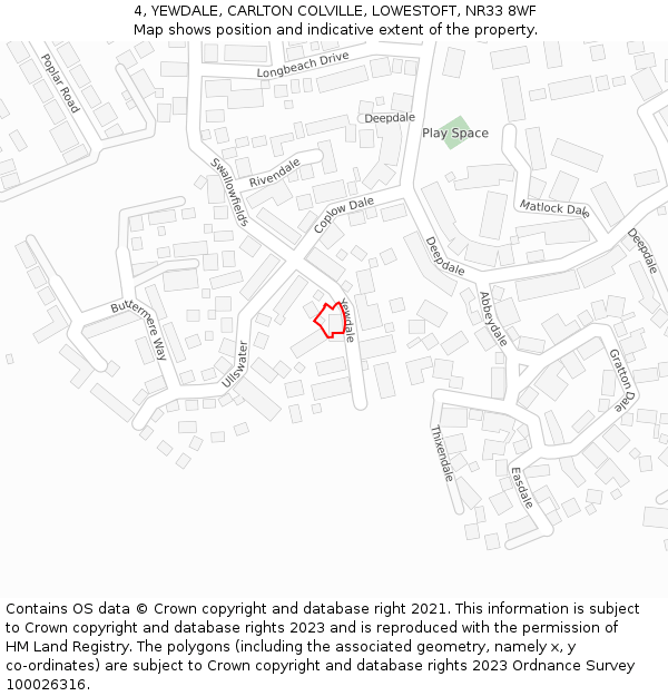 4, YEWDALE, CARLTON COLVILLE, LOWESTOFT, NR33 8WF: Location map and indicative extent of plot