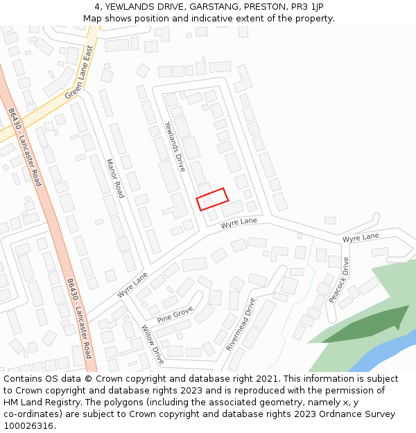 4, YEWLANDS DRIVE, GARSTANG, PRESTON, PR3 1JP: Location map and indicative extent of plot
