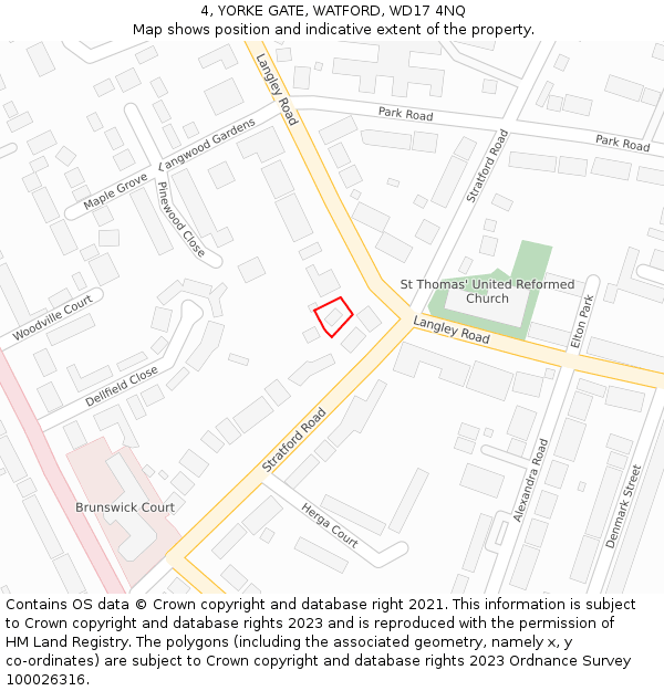 4, YORKE GATE, WATFORD, WD17 4NQ: Location map and indicative extent of plot
