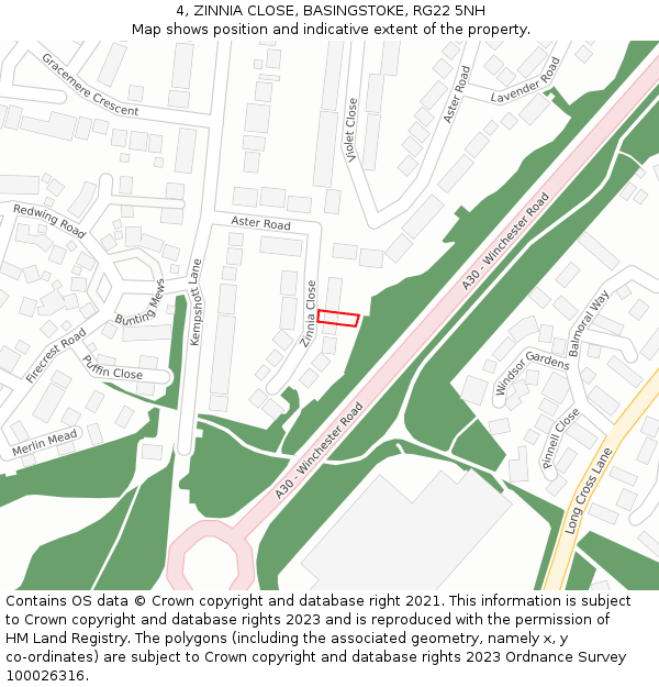 4, ZINNIA CLOSE, BASINGSTOKE, RG22 5NH: Location map and indicative extent of plot