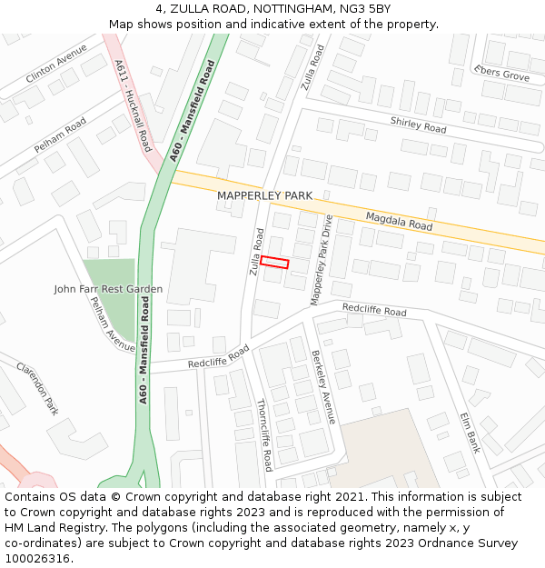 4, ZULLA ROAD, NOTTINGHAM, NG3 5BY: Location map and indicative extent of plot