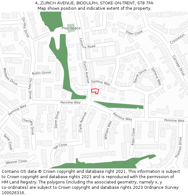 4, ZURICH AVENUE, BIDDULPH, STOKE-ON-TRENT, ST8 7FA: Location map and indicative extent of plot