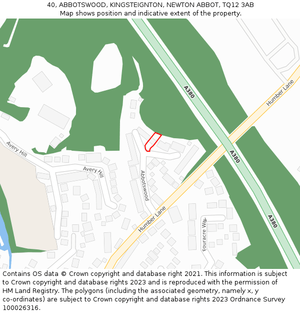 40, ABBOTSWOOD, KINGSTEIGNTON, NEWTON ABBOT, TQ12 3AB: Location map and indicative extent of plot