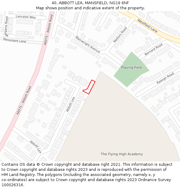 40, ABBOTT LEA, MANSFIELD, NG19 6NF: Location map and indicative extent of plot