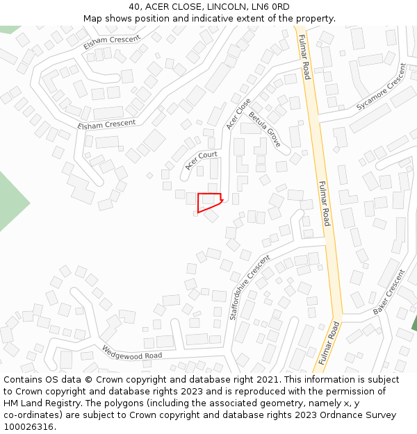 40, ACER CLOSE, LINCOLN, LN6 0RD: Location map and indicative extent of plot