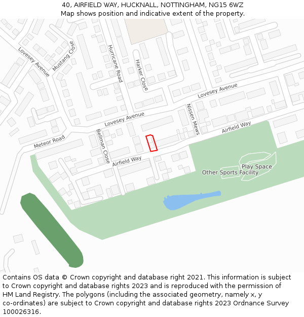 40, AIRFIELD WAY, HUCKNALL, NOTTINGHAM, NG15 6WZ: Location map and indicative extent of plot