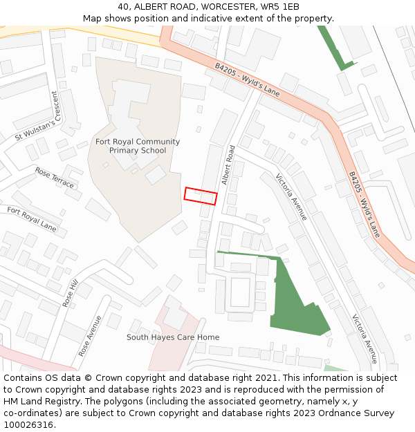 40, ALBERT ROAD, WORCESTER, WR5 1EB: Location map and indicative extent of plot