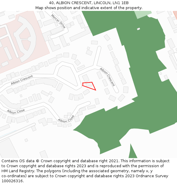 40, ALBION CRESCENT, LINCOLN, LN1 1EB: Location map and indicative extent of plot