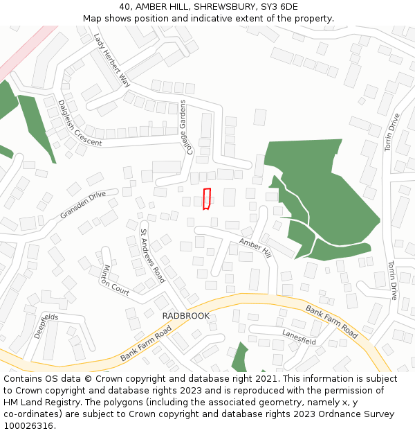 40, AMBER HILL, SHREWSBURY, SY3 6DE: Location map and indicative extent of plot