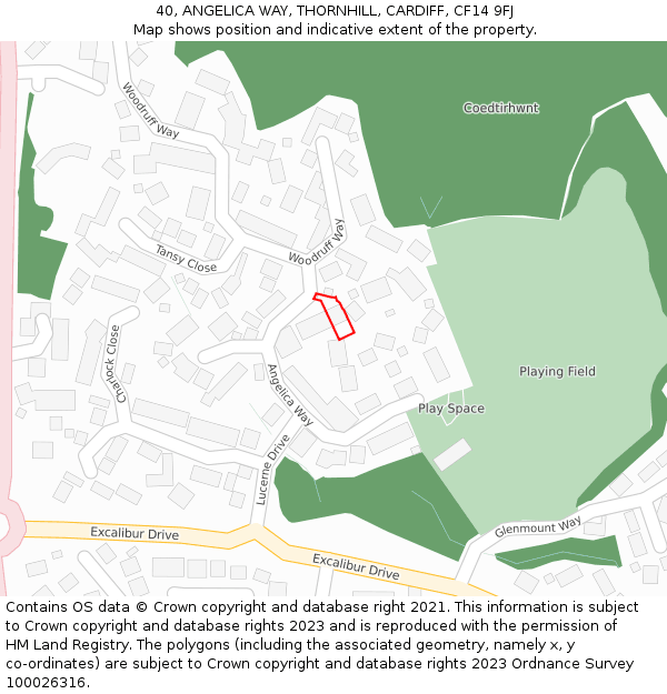 40, ANGELICA WAY, THORNHILL, CARDIFF, CF14 9FJ: Location map and indicative extent of plot