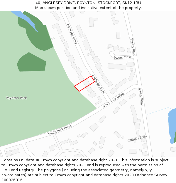 40, ANGLESEY DRIVE, POYNTON, STOCKPORT, SK12 1BU: Location map and indicative extent of plot