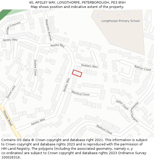 40, APSLEY WAY, LONGTHORPE, PETERBOROUGH, PE3 9NH: Location map and indicative extent of plot