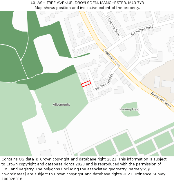 40, ASH TREE AVENUE, DROYLSDEN, MANCHESTER, M43 7YR: Location map and indicative extent of plot