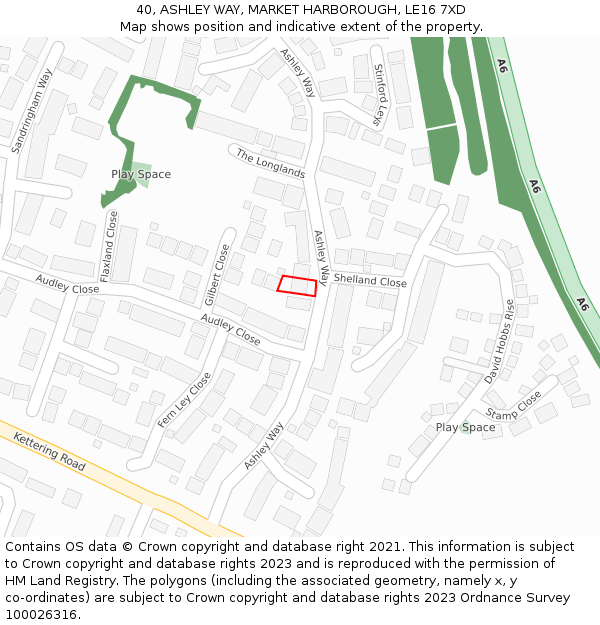 40, ASHLEY WAY, MARKET HARBOROUGH, LE16 7XD: Location map and indicative extent of plot