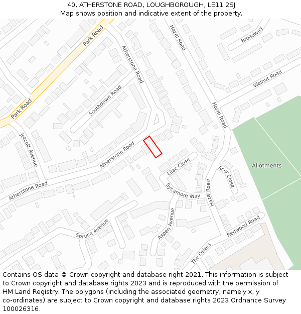 40, ATHERSTONE ROAD, LOUGHBOROUGH, LE11 2SJ: Location map and indicative extent of plot