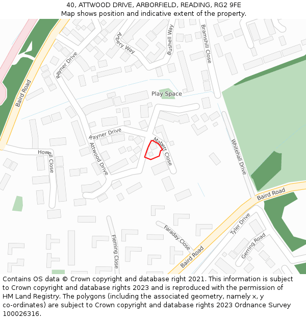 40, ATTWOOD DRIVE, ARBORFIELD, READING, RG2 9FE: Location map and indicative extent of plot