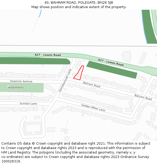 40, BAHRAM ROAD, POLEGATE, BN26 5JB: Location map and indicative extent of plot